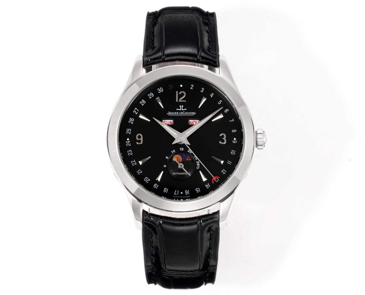 Jaeger-LeCoultre Master Calendar Stainless Steel Black Dial Black Leather Strap 39MM Q1558420