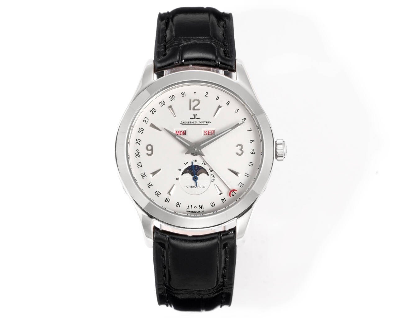 Jaeger-LeCoultre Master Calendar Stainless Steel White Dial Black Leather Strap 39MM Q1558420