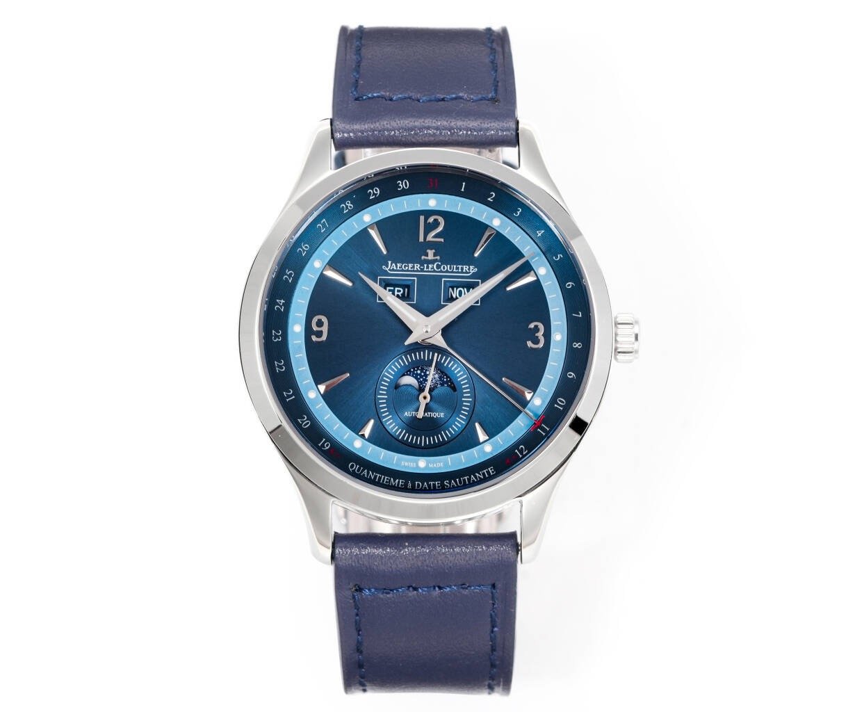 Jaeger-LeCoultre Master Calendar Stainless Steel Blue Dial Blue Leather Strap 39MM Q1558480
