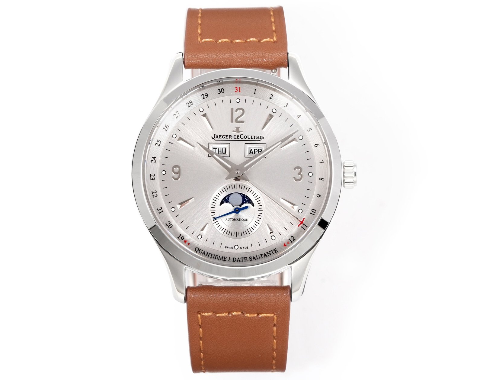 Jaeger-LeCoultre Master Calendar Stainless Steel Silver Dial Brown Leather Strap 39MM Q1558420