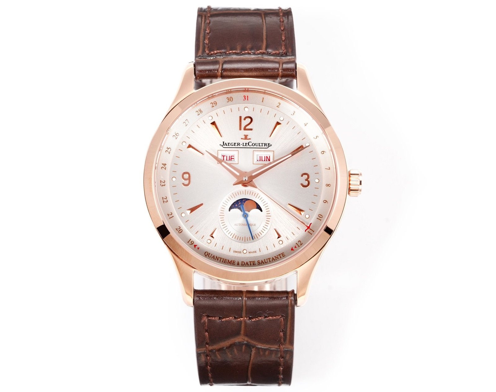 Jaeger-LeCoultre Master Calendar Rose Gold Silver Dial Brown Leather Strap 39MM Q1552520