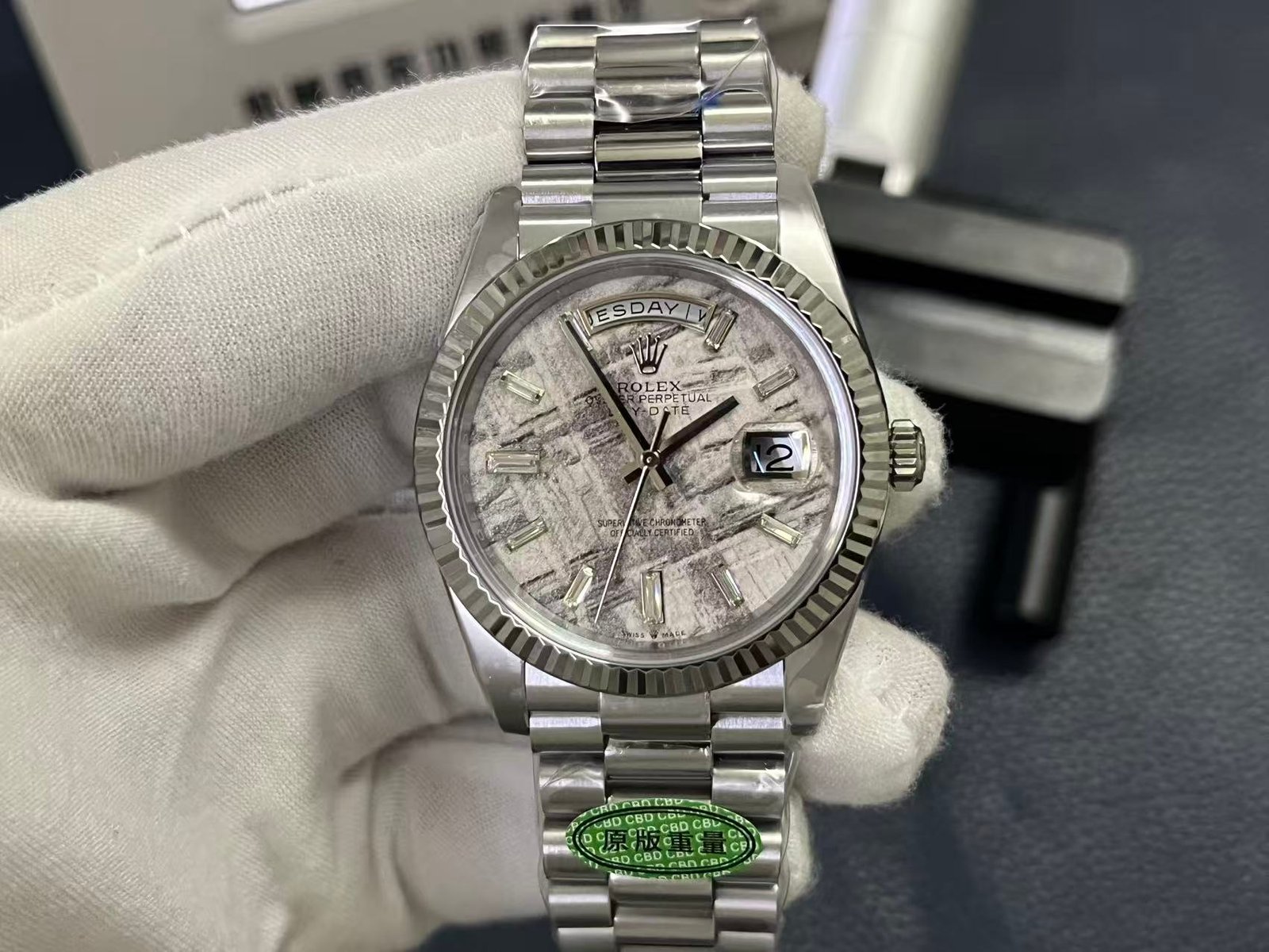 Rolex Day-Date 40 White Gold Meteorite Diamond-Set Dial Fluted Bezel President Bracelet 40MM 228239-0055