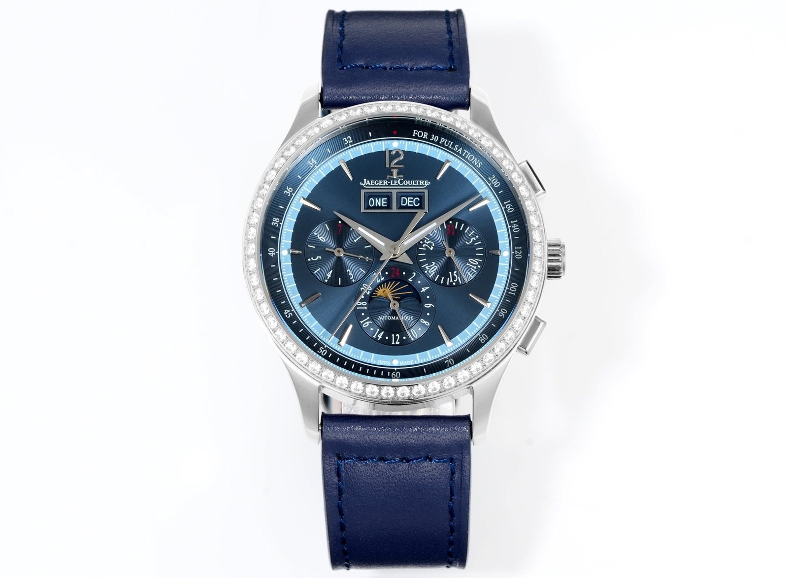Jaeger-LeCoultre Master Grande Tradition Stainless Steel Blue Dial Diamond Bezel Blue Leather Strap 40MM REF.Q1768481