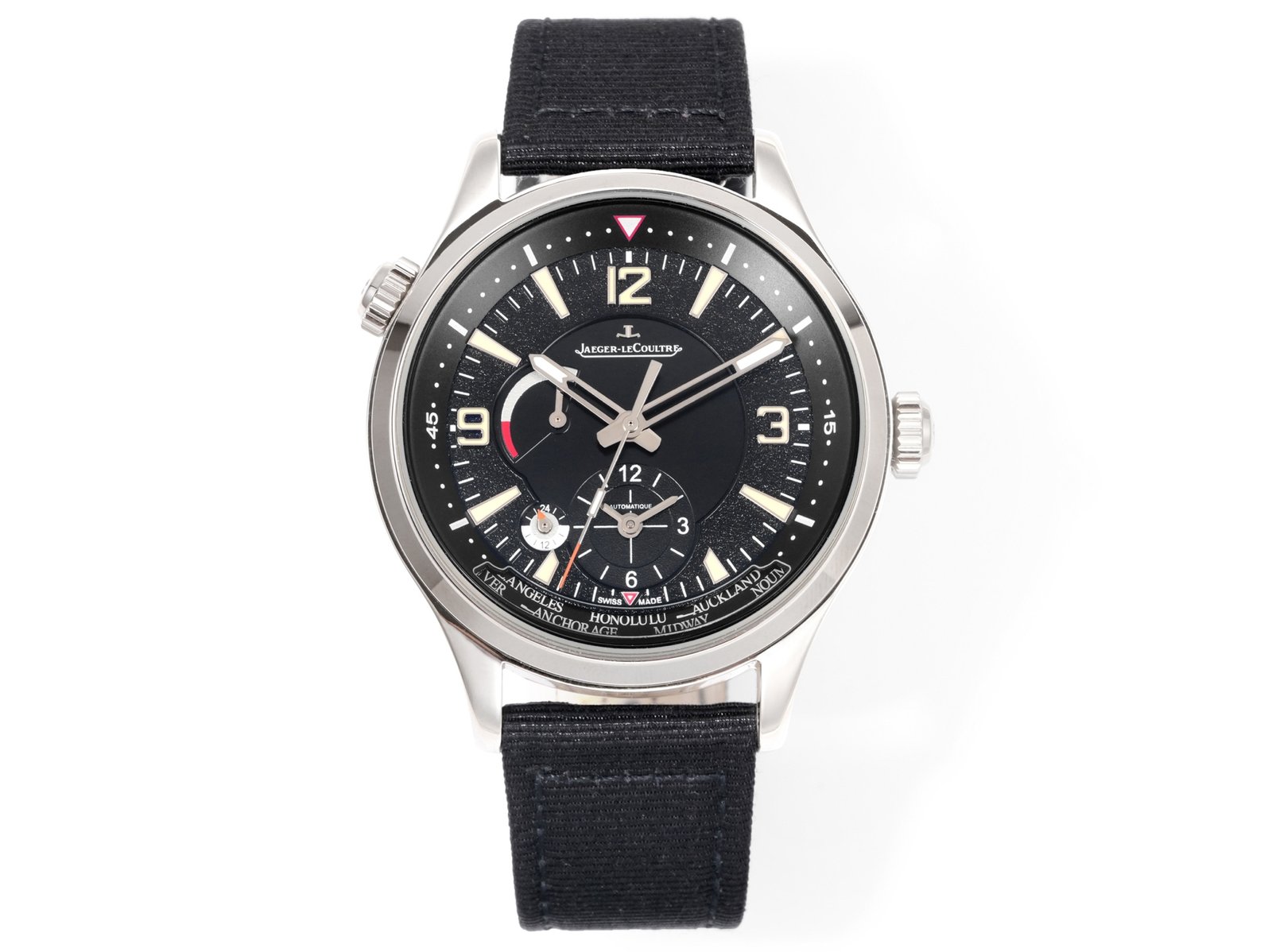 Jaeger-LeCoultre Master Compressor Geographic Stainless Steel Black Dial Black Canvas Strap 42MM REF. Q1748480